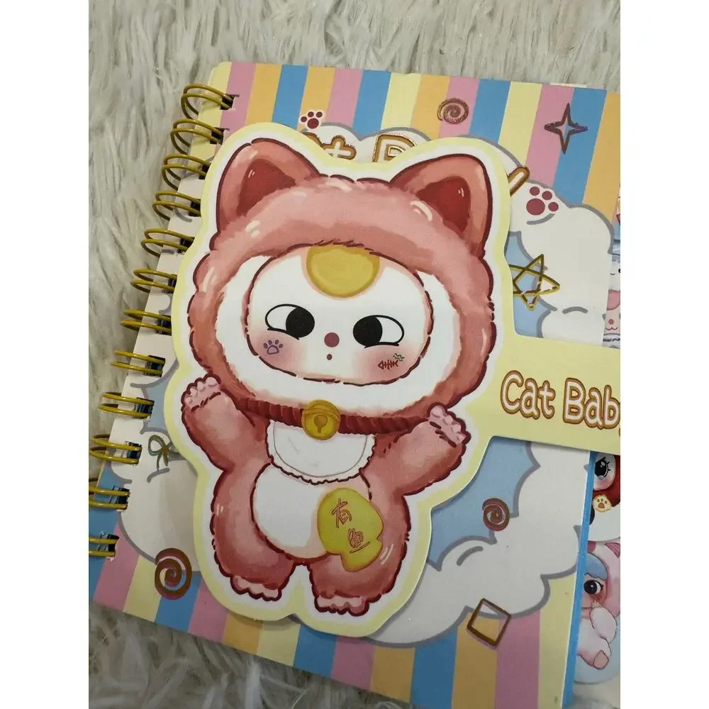 Baby Three lucky Cat A6 size spiral notebook snap closure 4 cute dividers